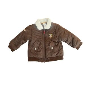 Little Me Baby Boys Brown Faux Leather Aviator Bomber Jacket 18M (1048)